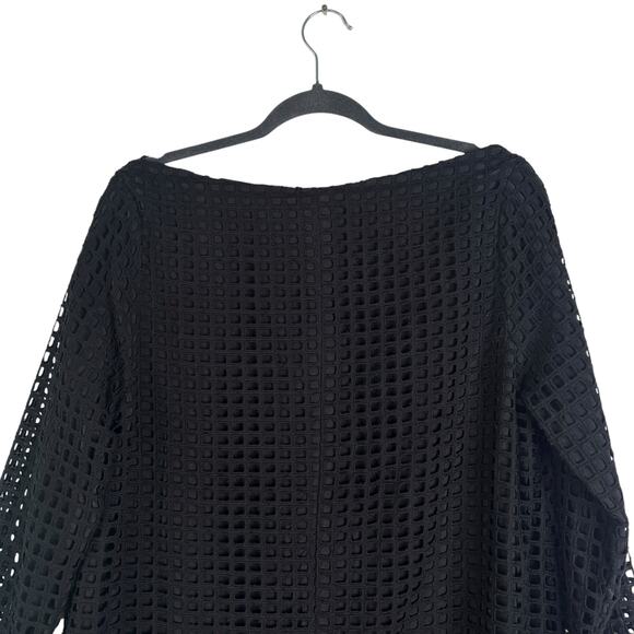 Megan Huntz Atlanta Black Windowpane 3/4 Sleeve Midi Dress Medium M Sheer USA - Picture 12 of 14